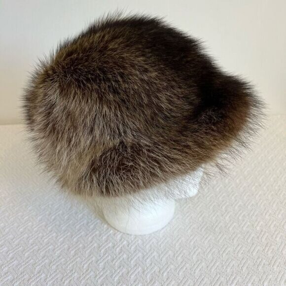 Vintage 80s Stella Creations Real Mink Fur Lined Women’s Hat Winter Warm Natural - Picture 3 of 11